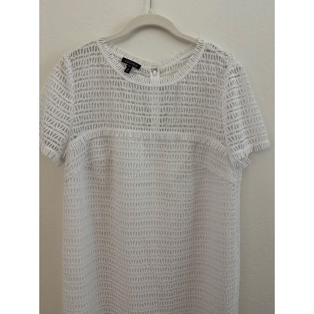 Escada White Fringe Trimmed Shift Dress - size 10 (40) - Picture 4 of 11